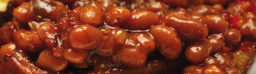 Close-up photo of some delicious baked beans.