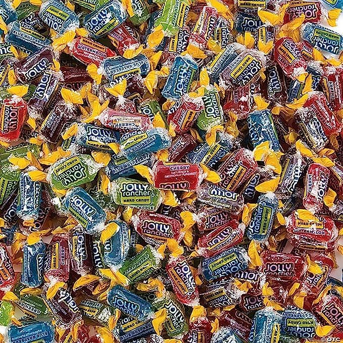 A colorful tumble of Jolly Rancher hard candies.
