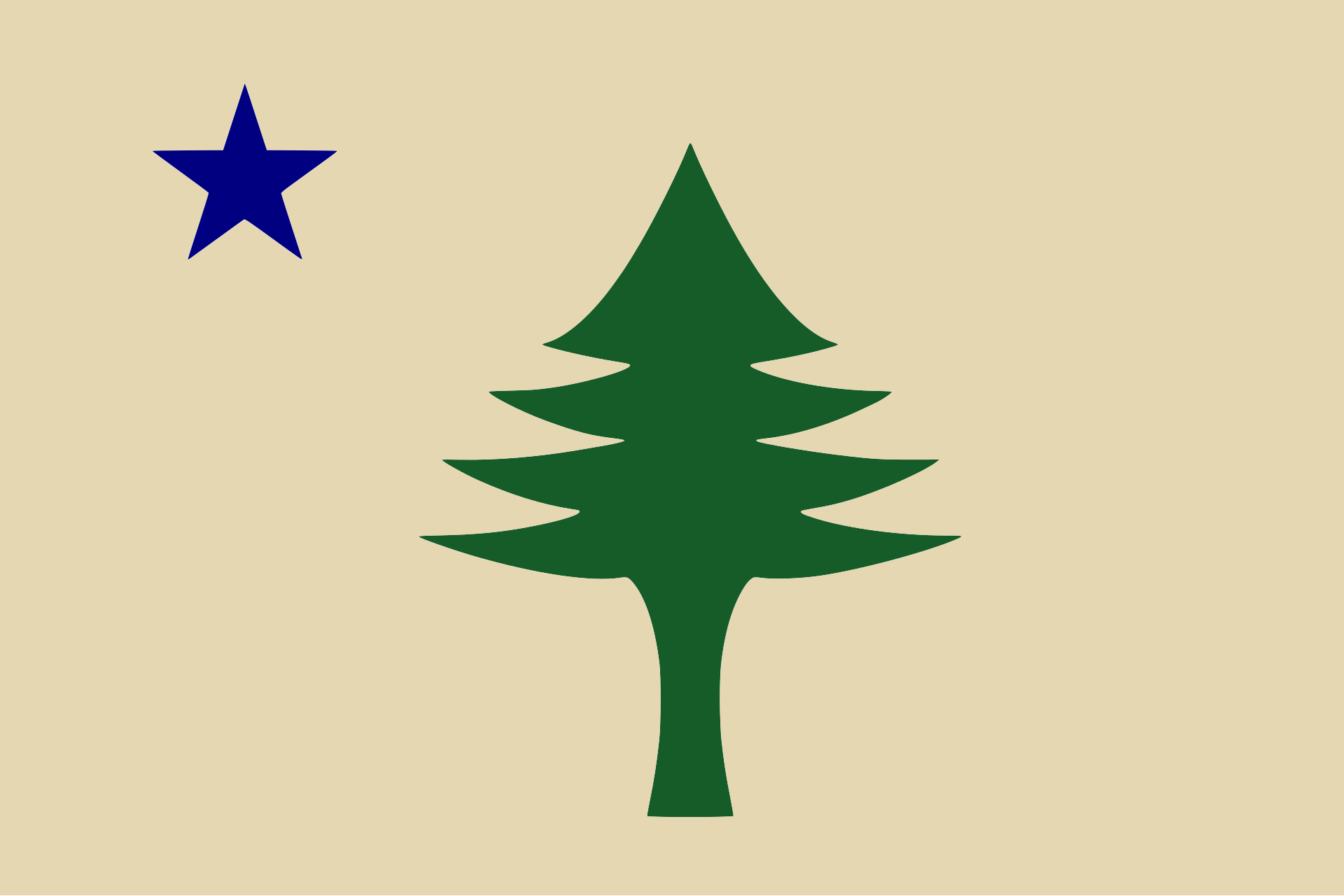 The unofficial Maine state flag: a stylized green pine tree and a blue star against a softly yellowish background.