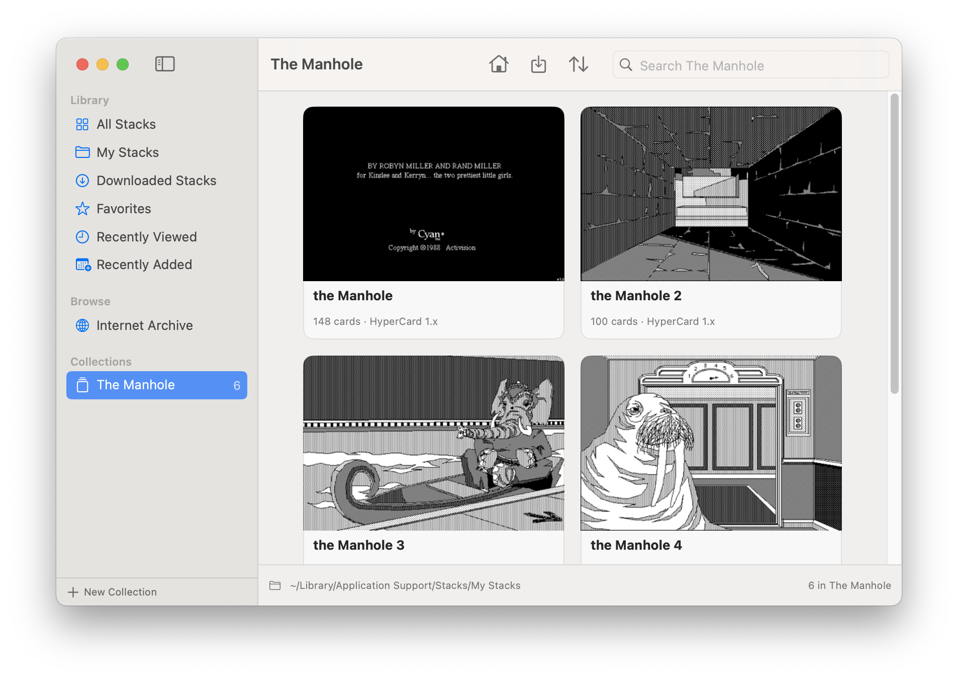 Screenshot of Stacks, showing 'The Manhole queued up and ready to go.